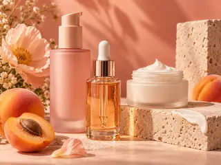 Ensemble de flacons cosmétiques sur fond corail